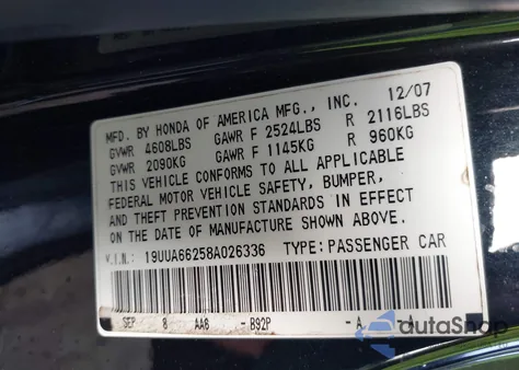 2008 Acura Tl 3.2 from USA, damaged, VIN 19UUA66258A026336
